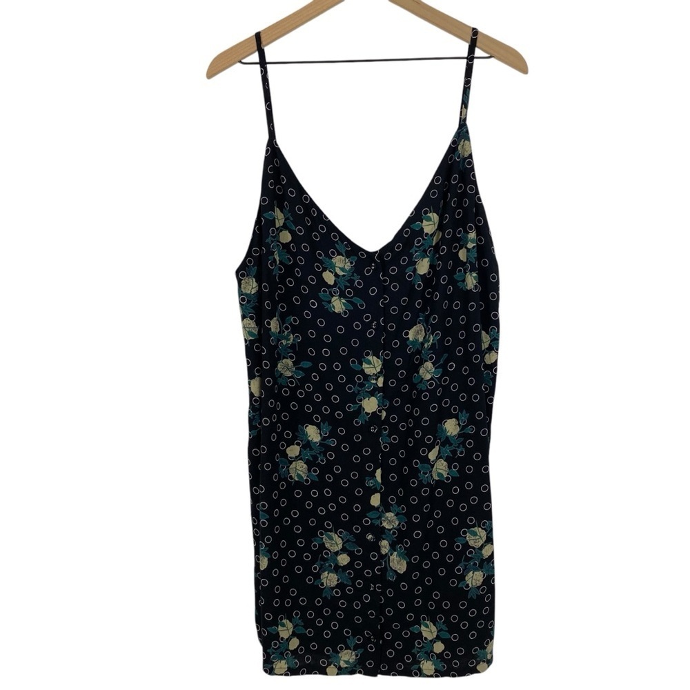 RVCA Juniors Tank Mini Dress Size XL Black Floral Aaron Button Front Rayon